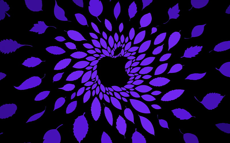 Apple logo, violet leaves, black background, creative, Apple, HD wallpaper
