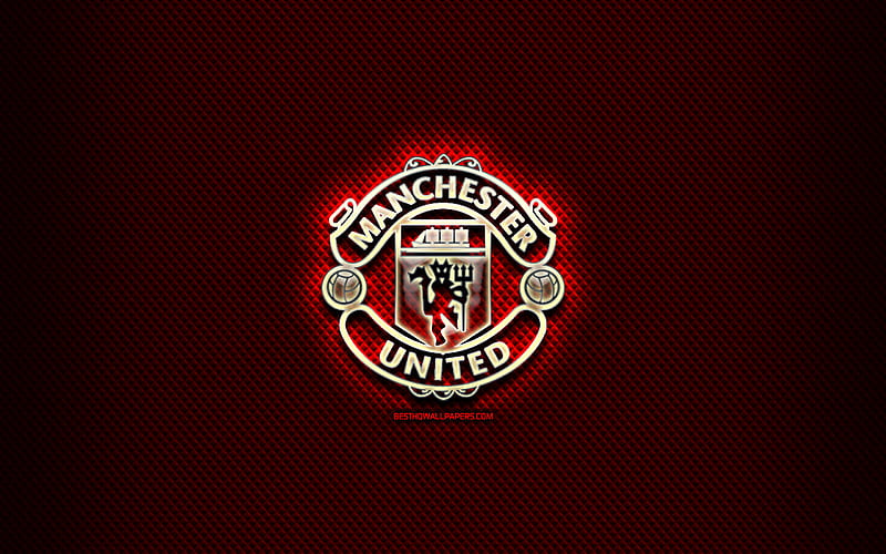 Manchester United FC, glass logo, red rhombic background, Premier League, soccer, english football club, Manchester United logo, creative, Manchester United, football, England, HD wallpaper