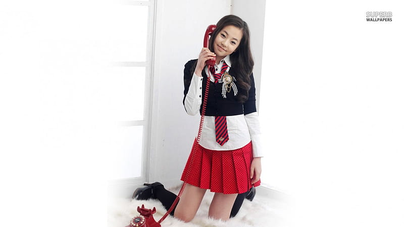 sohee, skirt, phone, model, talk, HD wallpaper