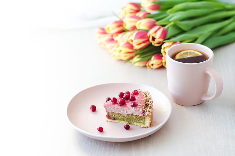 Food, Tea, Berry, Cake, Flower, Tulip, HD wallpaper