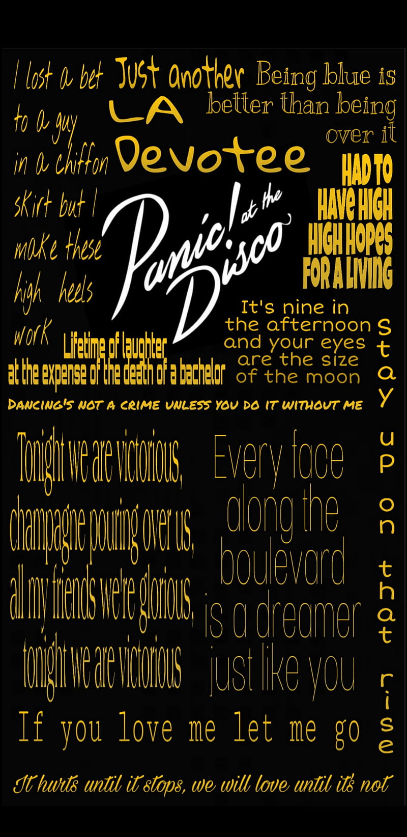 PATD Lyrics, panic, at, the, disco, lyric, panic at the disco, high hopes, dying in la, death of a bachelor, HD phone wallpaper