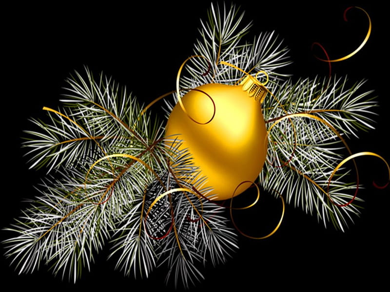 Christmas boughs, Christmas, bough, ball, gold, ornament, HD wallpaper