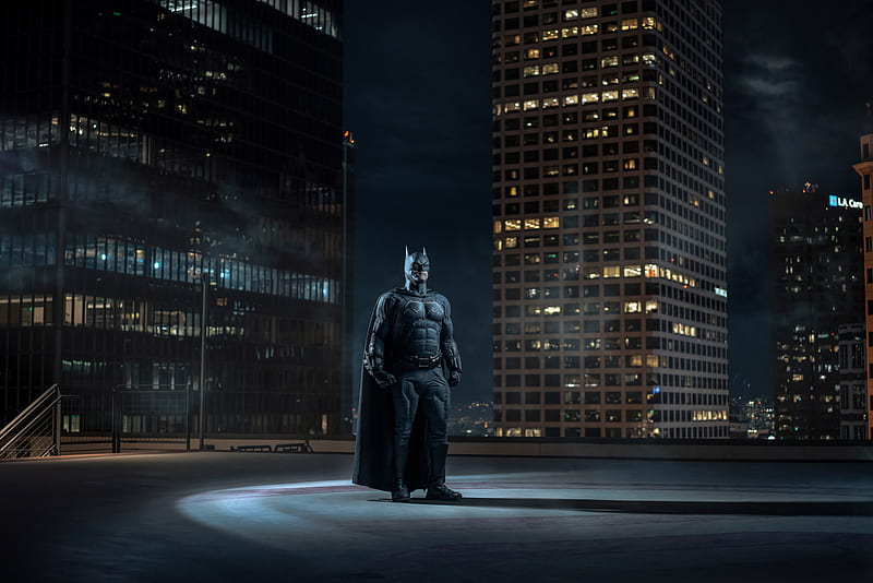 Batman Downtown Gotham Roof, batman, superheroes, behance, cosplay, HD wallpaper