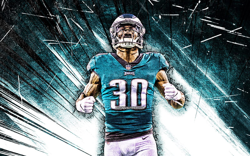 Corey Clement, grunge art, Philadelphia Eagles, american football, NFL, Corey Joel Clement, turquoise abstract rays, running back, Corey Clement Philadelphia Eagles, Corey Clement, HD wallpaper