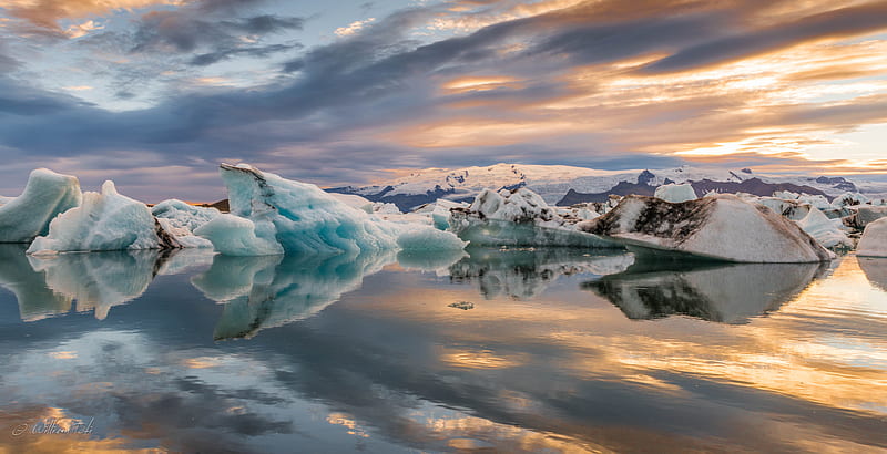 Sunset Iceberg Reflection, HD wallpaper