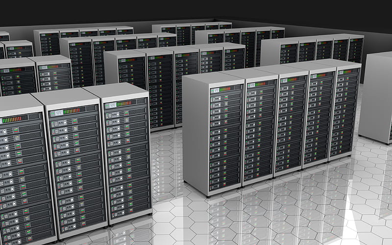 3d data center, servers, hosting concepts server racks, network technologies, HD wallpaper