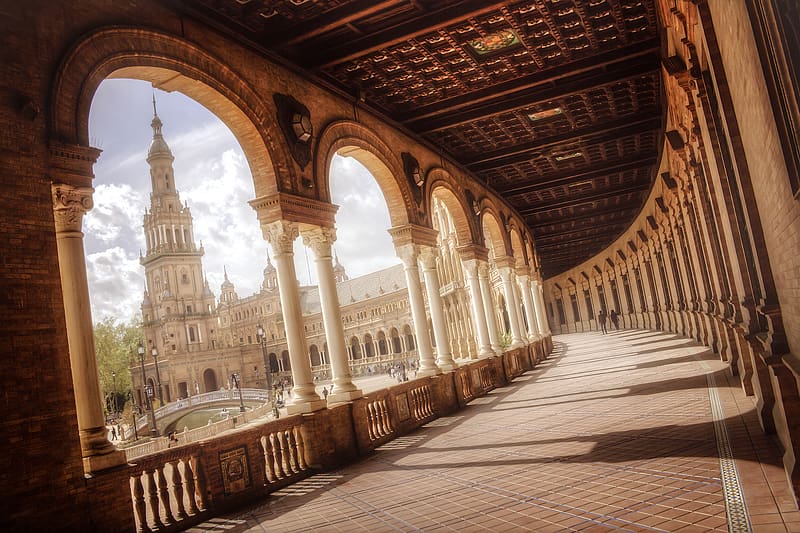 Monuments, Spain, Seville, Place, , Plaza De España, HD wallpaper