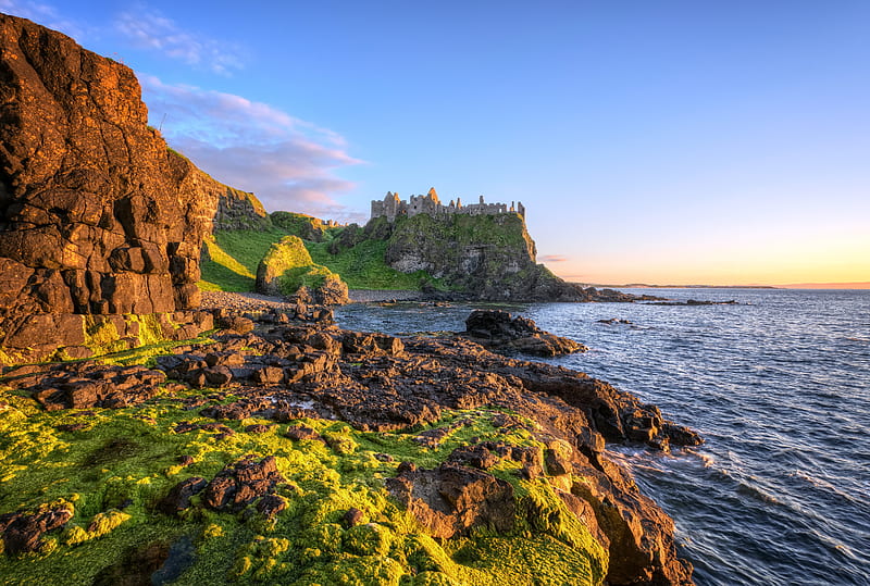 Castles, Dunluce Castle, Castle, Cliff, Coast, Ireland, Rock, Sea, HD wallpaper