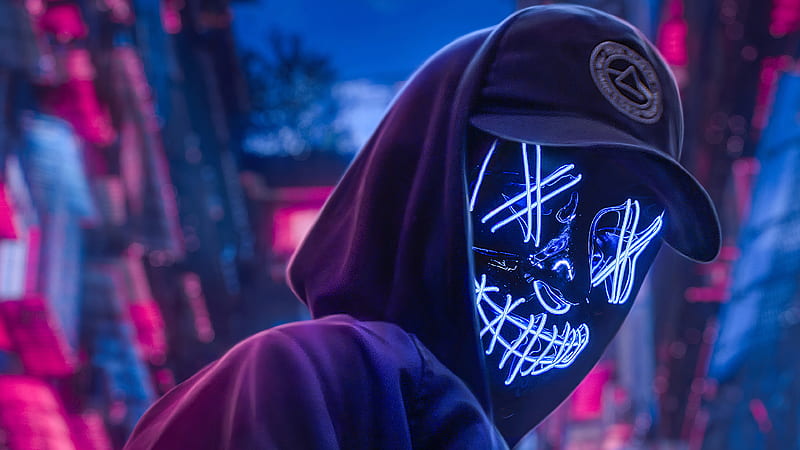 Neon Hoodie Hat Guy , hoodie, graphy, neon, HD wallpaper