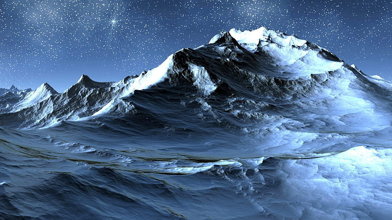 Starry Mountains, stars, snow, mountains, blue, landscape, HD wallpaper ...