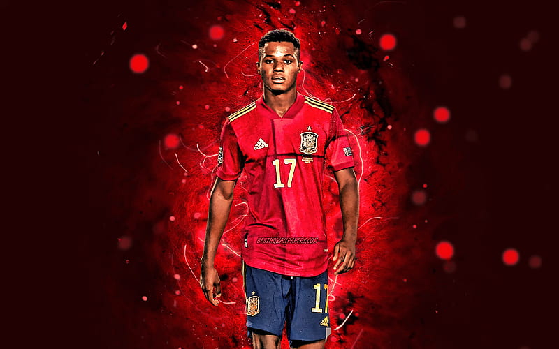 Ansu Fati 2020, Spain National Team, soccer, footballers, Anssumane Fati Vieira, neon lights, Spanish football team, Ansu Fati, HD wallpaper