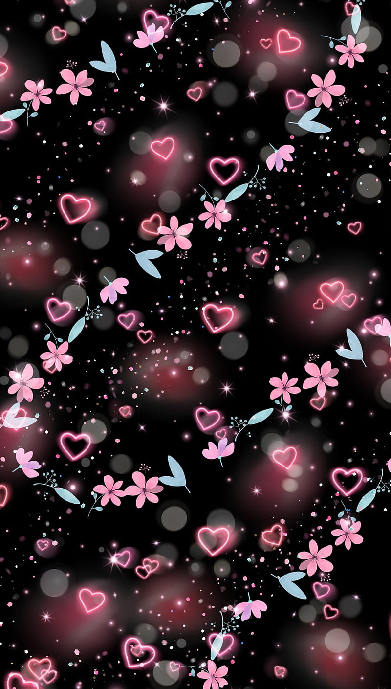 Luminaries, cute, flowers, galaxy, glow, corazones, light, pattern, pink, HD phone wallpaper