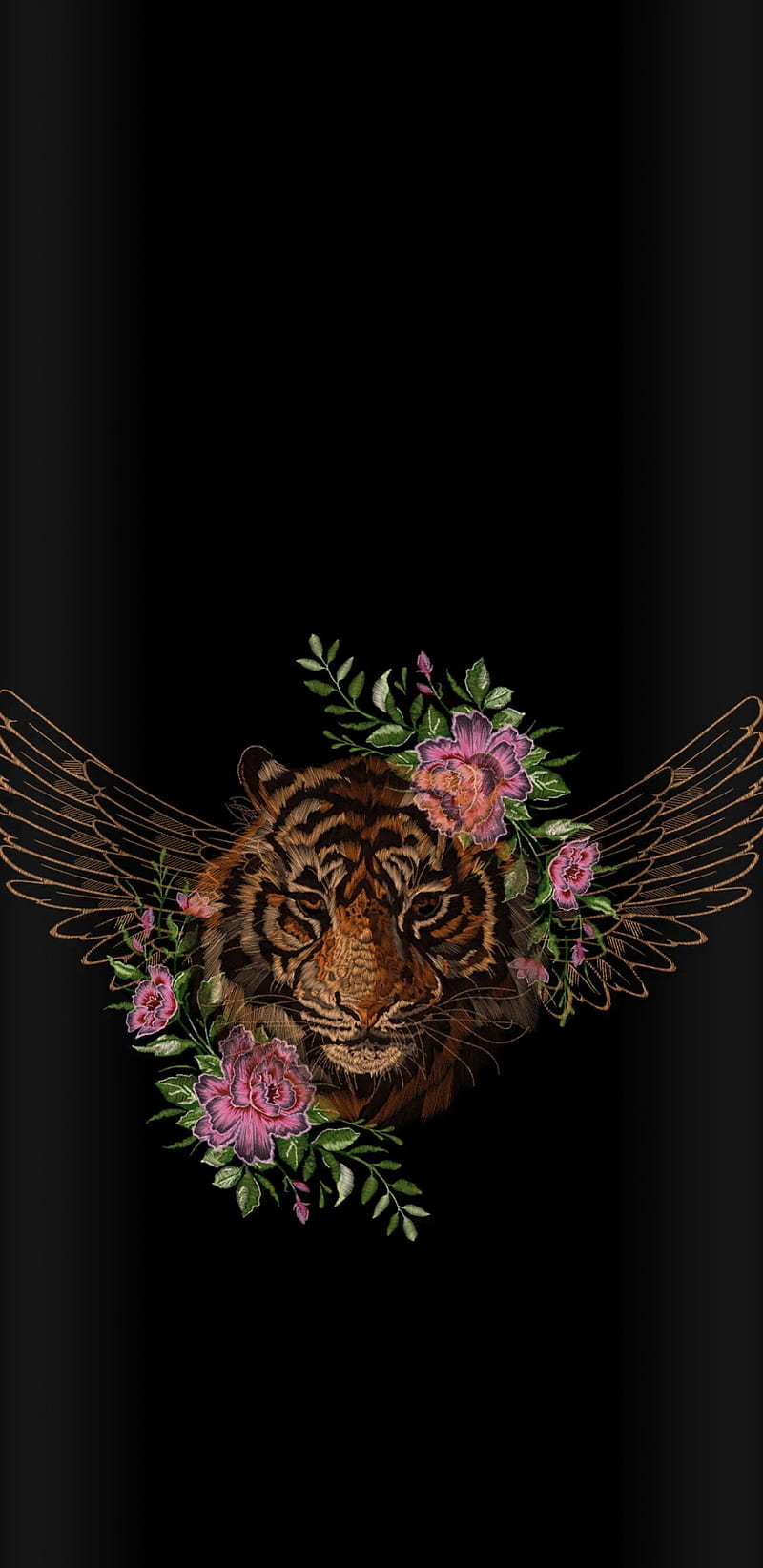 TigerAngel, tiger, angel, roses, bonito, pretty, girly, wild, dark, animal, HD phone wallpaper