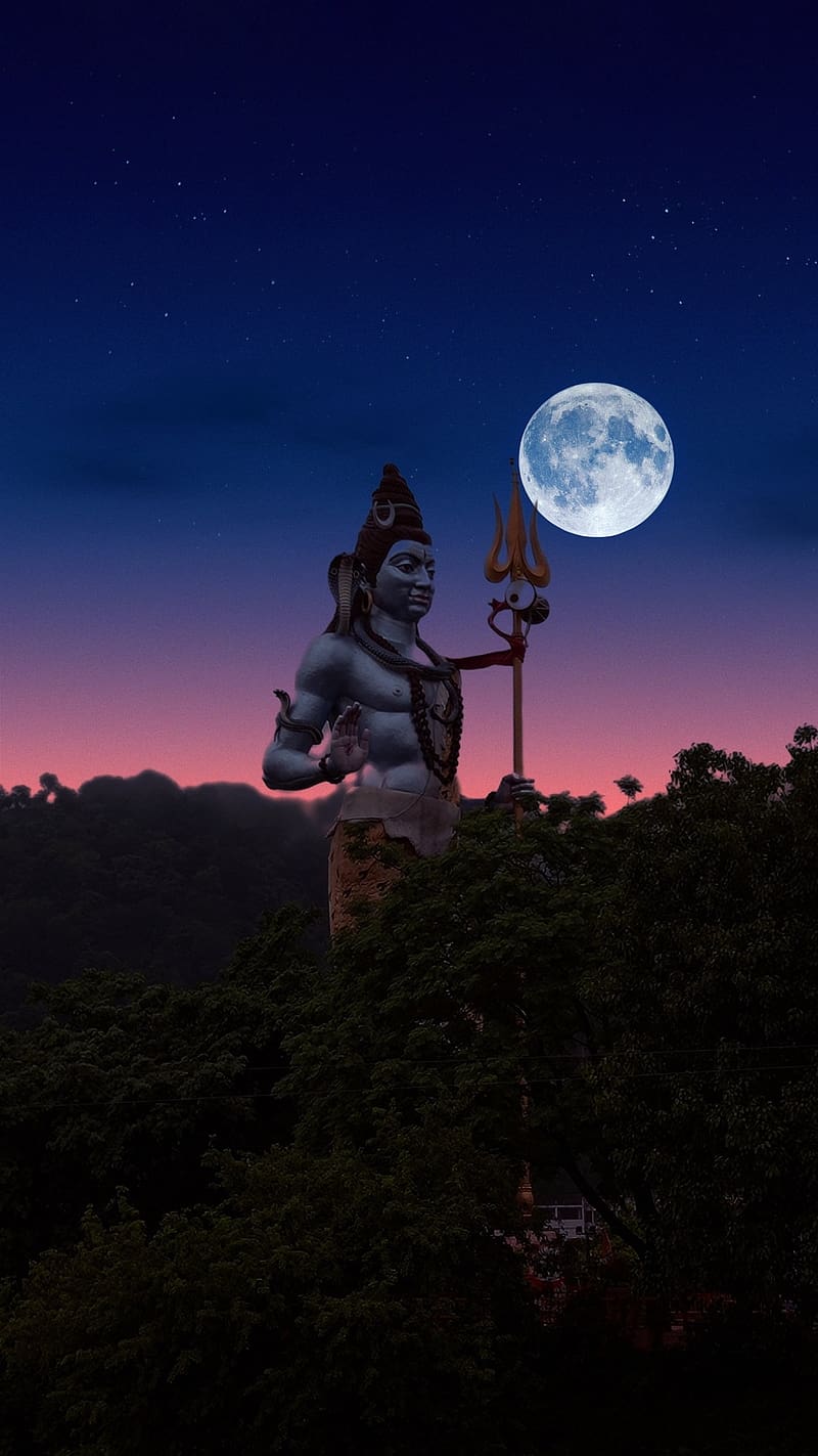 Shiv Ji Ke, Moon Background, mahadev, lord, HD phone wallpaper