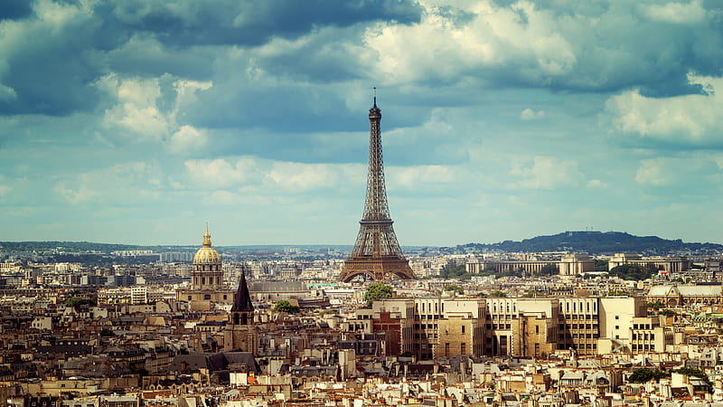 Paris Eiffel Tower With Background Of Clouds Travel, HD wallpaper