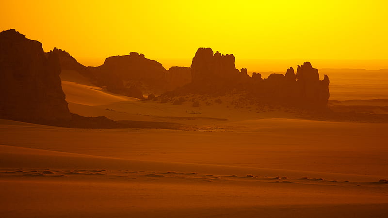 Africa Algeria Desert Rock Sahara Sand Sunrise Tassili N'Ajjer African, HD wallpaper