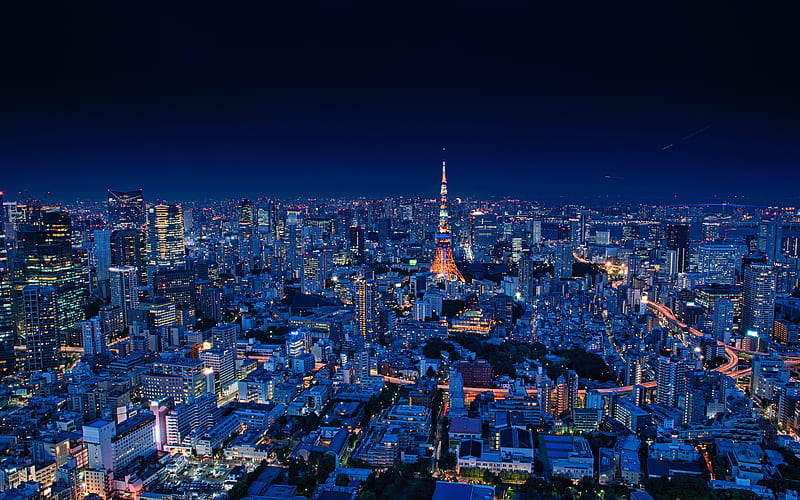 night city, aerial view, buildings, architecture, overview, tokyo, japan, HD wallpaper