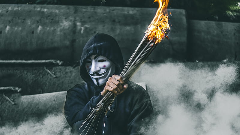Mask Guy With Bonefire, anonymus, mask, graphy, HD wallpaper