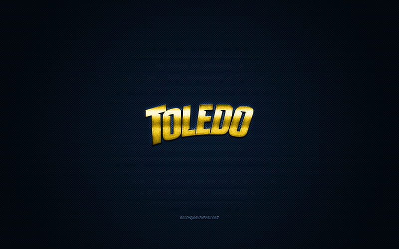 Toledo Rockets logo, American football club, NCAA, yellow logo, blue carbon fiber background, American football, Toledo, Ohio, USA, Toledo Rockets, HD wallpaper
