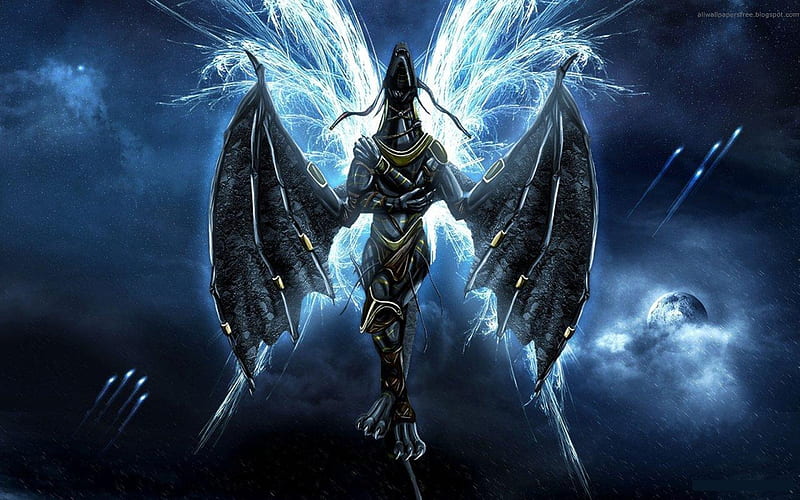 Feel my Power, fly, wings, dark, aura, power, egyptian, blue, HD wallpaper
