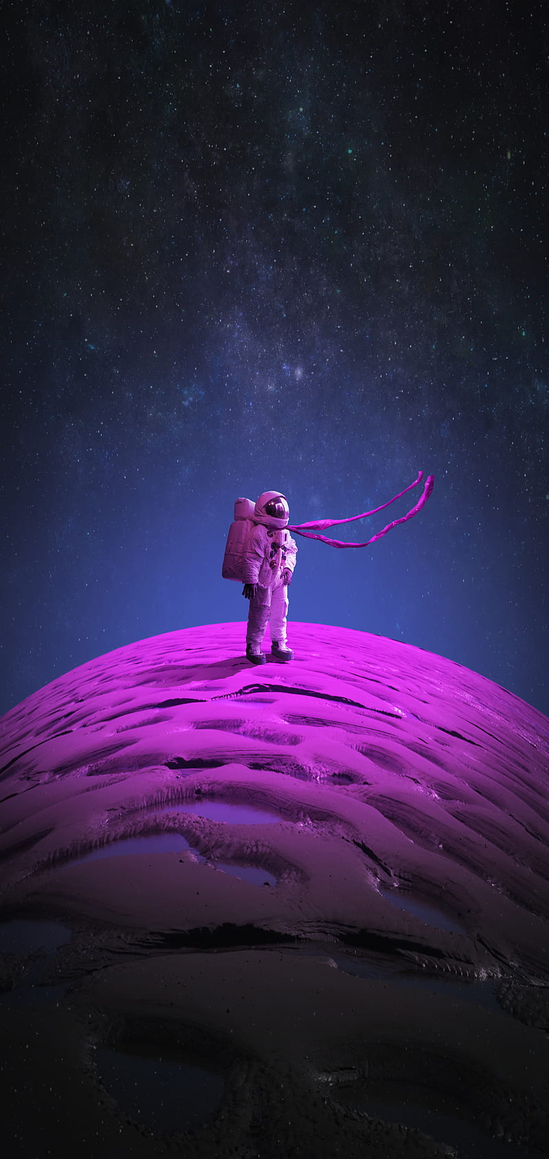 Space astronaut, galaxy, pink, planet, purple, stars, HD phone wallpaper
