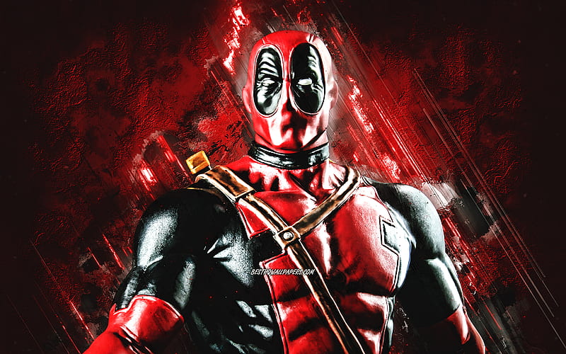 Deadpool, superhero, character, red stone background, main character, HD wallpaper