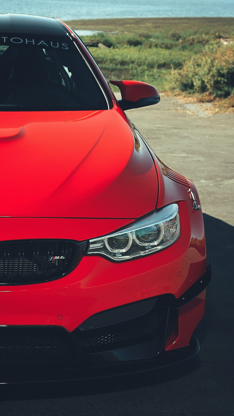BMW M4 bmw, car, coupe, m4, red, tuning, vehicle, HD phone wallpaper
