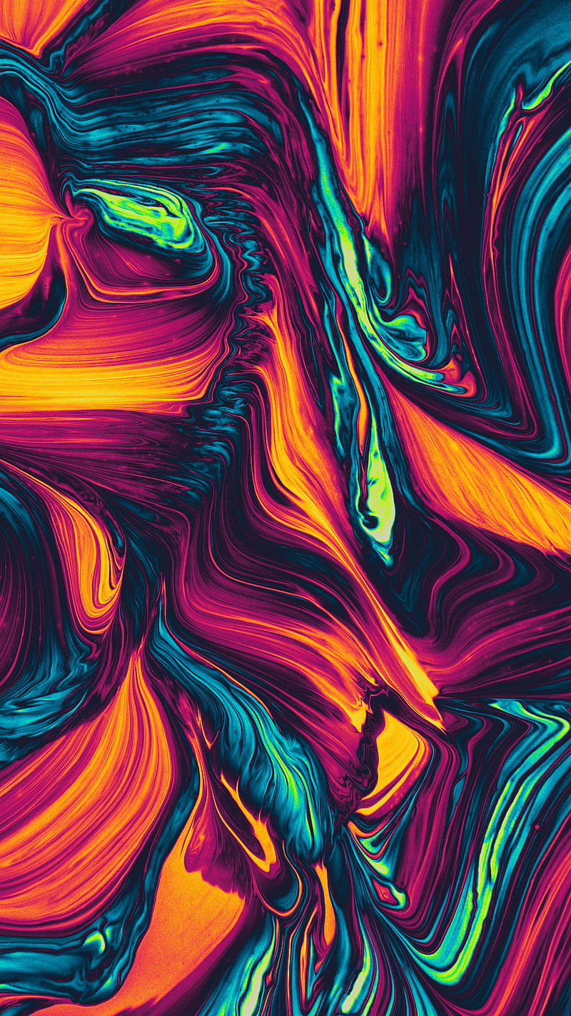 Distant Past, Color, Colorful, Geoglyser, Iridescence, Orange, Purple, abstract, acrylic, blue, fluid, holographic, psicodelia, texture, trippy, vaporwave, waves, yellow, HD phone wallpaper