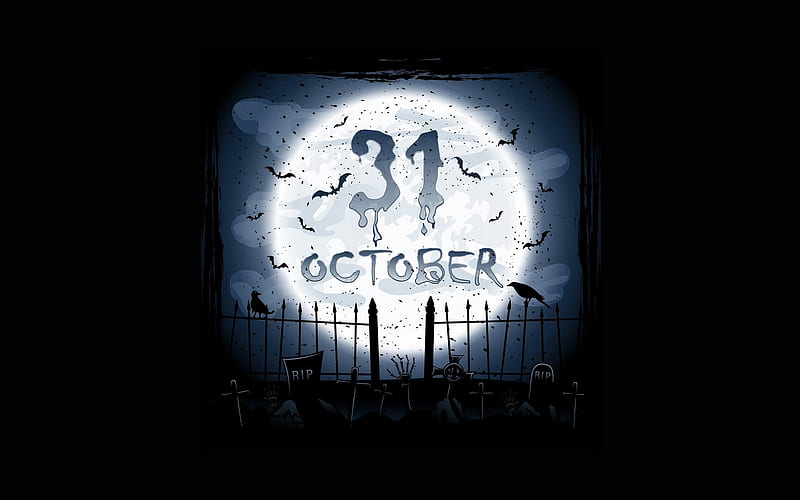 Halloween, October 31, autumn holidays, cemetery, graves, night, HD wallpaper