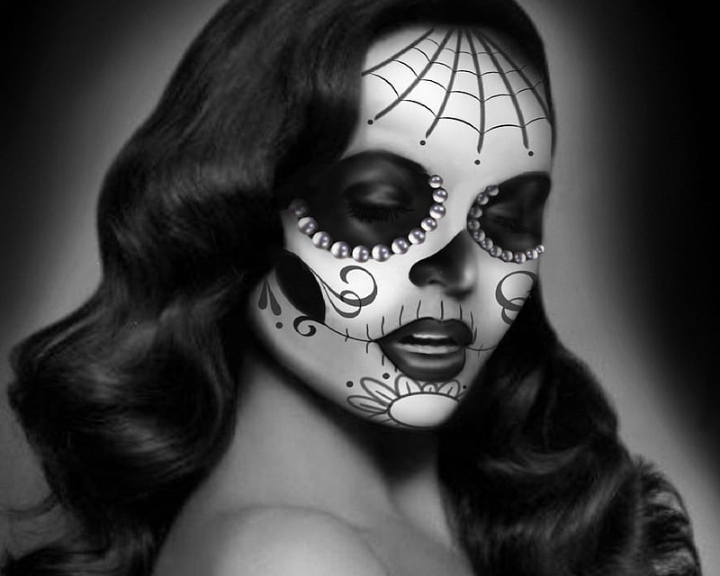 Death Mask, White, Skull Paint, Woman, Black, HD wallpaper