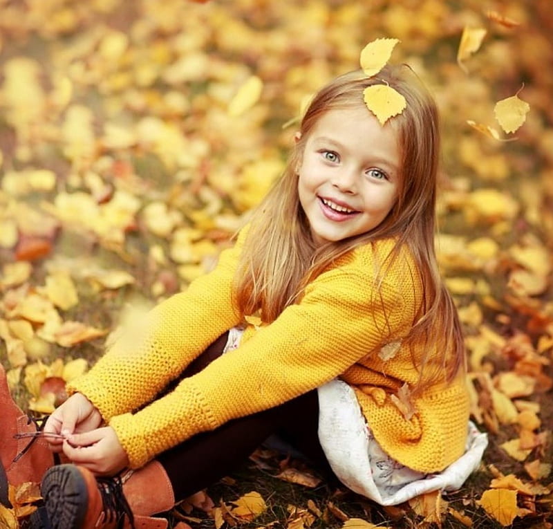 Girl, cute, autumn, abstract, HD wallpaper