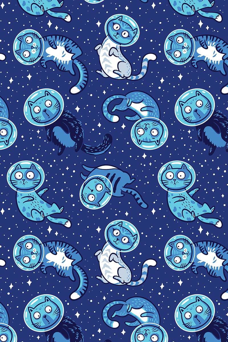 cats, astronauts, space suit, pattern, HD phone wallpaper