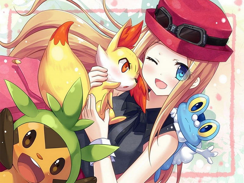 mitsuki's love wink, cute girl, mitsuki, red hat, anime girl, pokemon, HD wallpaper