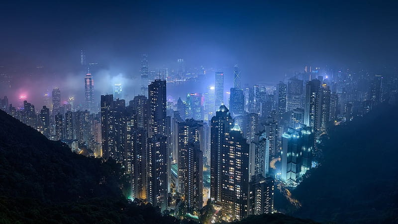 Hong Kong Citylights, city, Hong kong, buildings, urban, lights, skyscrapers, HD wallpaper