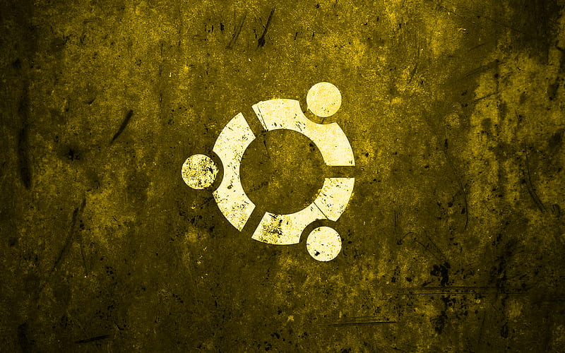 Ubuntu yellow logo, yellow stone background, Linux, creative, Ubuntu, grunge, Ubuntu stone logo, artwork, Ubuntu logo, HD wallpaper