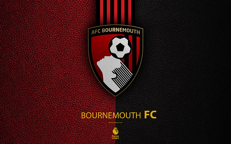 Bournemouth FC English football club, leather texture, Premier League, logo, emblem, Bournemouth, England, United Kingdom, football, HD wallpaper