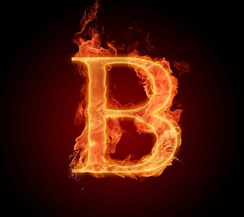 Letter_B_In_Fire, fire, background, letter, B, HD wallpaper