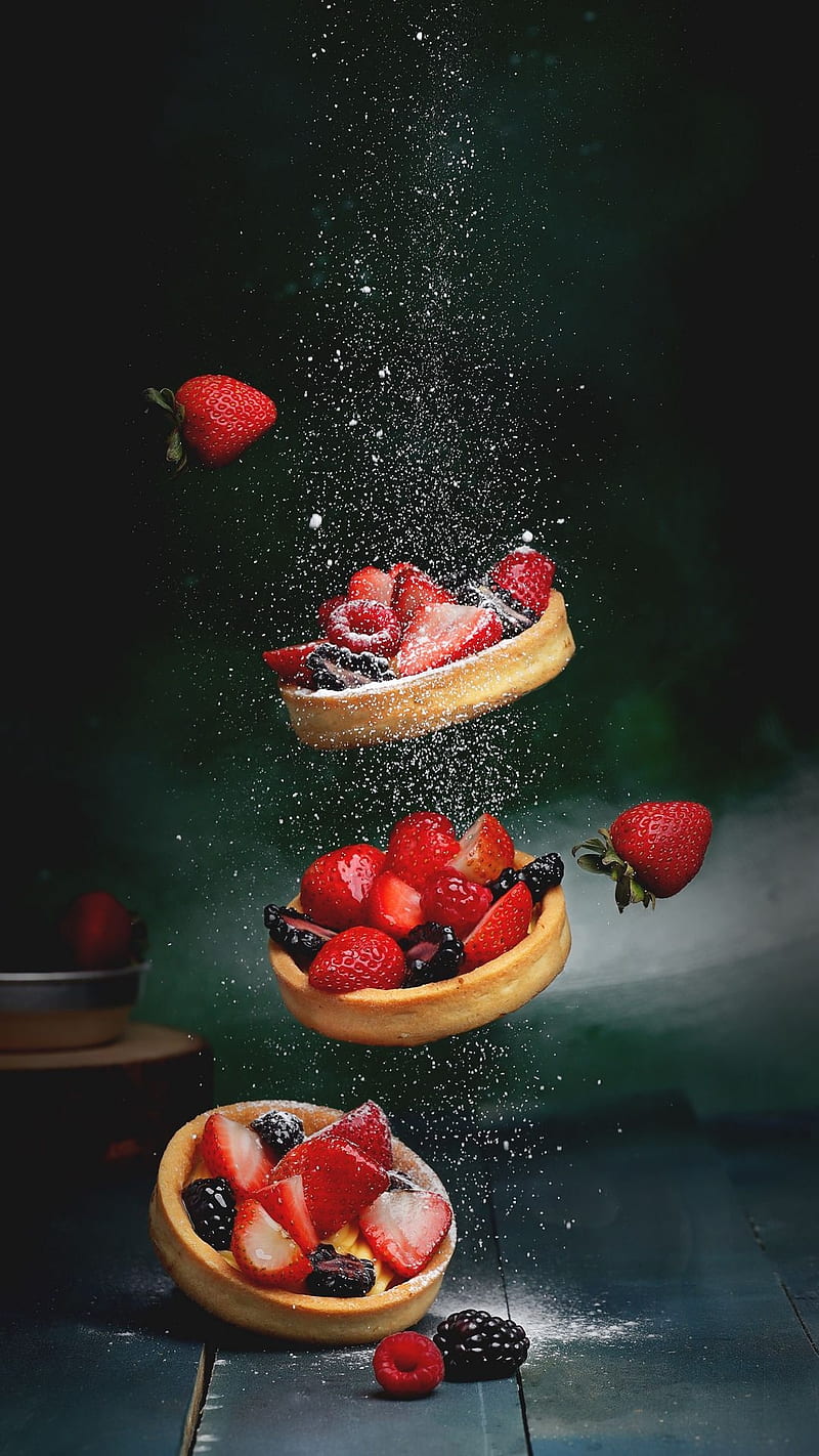 Falling tarts, food, fruit, red, strawberries, sweat, tart, tarts, HD phone wallpaper