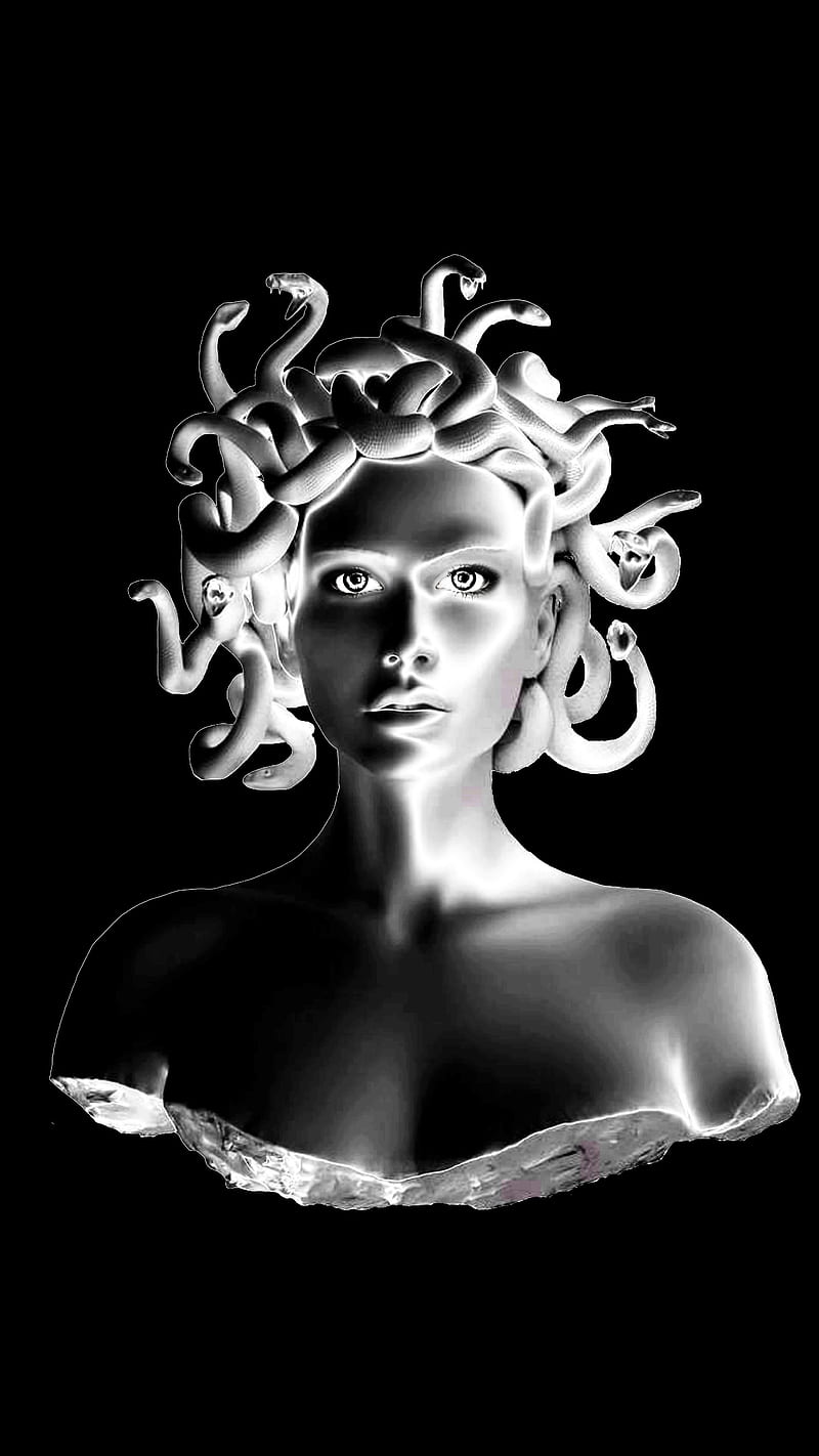 Medusa, black and white, snake, snakes, woman, HD phone wallpaper