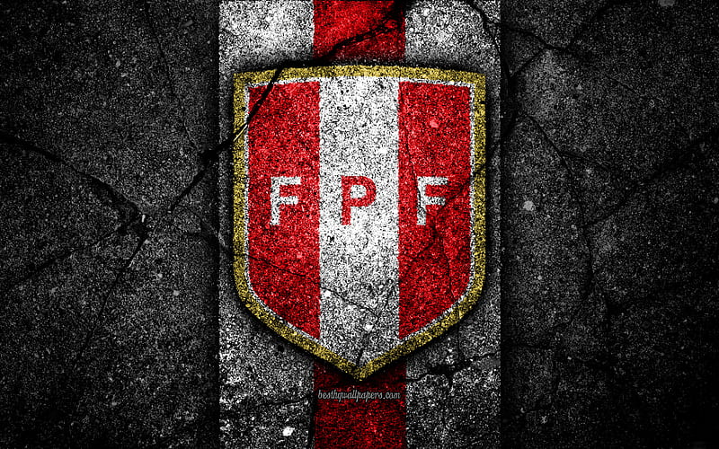 Peruvian football team emblem, grunge, North America, asphalt texture, soccer, Peru, logo, South American national teams, black stone, Peru national football team, HD wallpaper