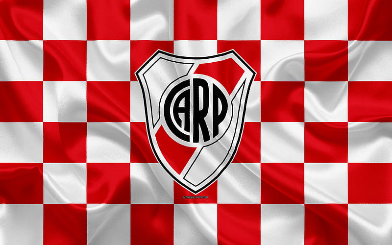 CA River Plate logo, creative art, red and white checkered flag, Argentinian football club, Argentine Superleague, Primera Division, emblem, silk texture, Buenos Aires, Argentina, football, River Plate FC, HD wallpaper