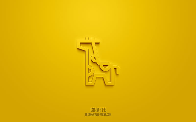 Giraffe 3d icon, yellow background, 3d symbols, Giraffe, creative 3d art, 3d icons, Giraffe sign, Animals 3d icons, Cartoon Giraffe 3d icon, HD wallpaper