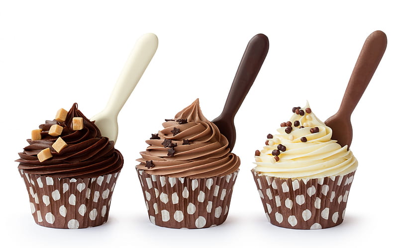 cupcakes, sweets, cream, pastries, chocolate cupcakes, HD wallpaper
