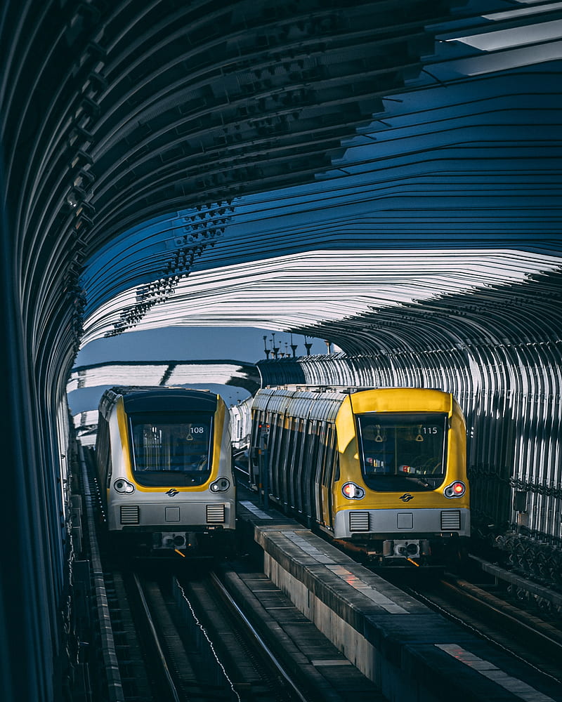 trains, tunnel, rails, subway, HD phone wallpaper