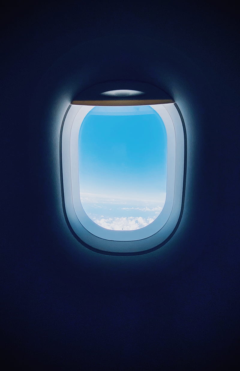 plane, porthole, clouds, light, dark, HD phone wallpaper