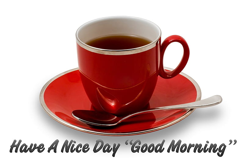 Have a nice day., cup, coffee, spoon, platter, HD wallpaper