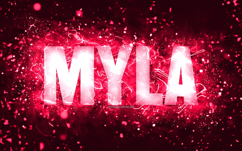Happy Birtay Myla, pink neon lights, Myla name, creative, Myla Happy ...