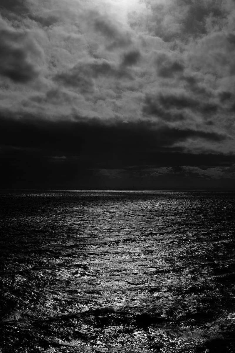 sea, night, moonlight, ripples, clouds, horizon, HD phone wallpaper