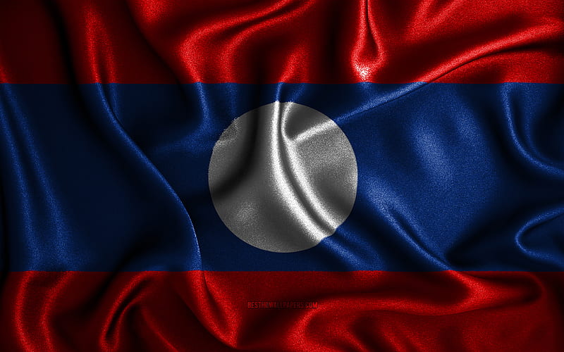 Laotian flag silk wavy flags, Asian countries, national symbols, Flag of Laos, fabric flags, Laos flag, 3D art, Laos, Asia, Laos 3D flag, HD wallpaper