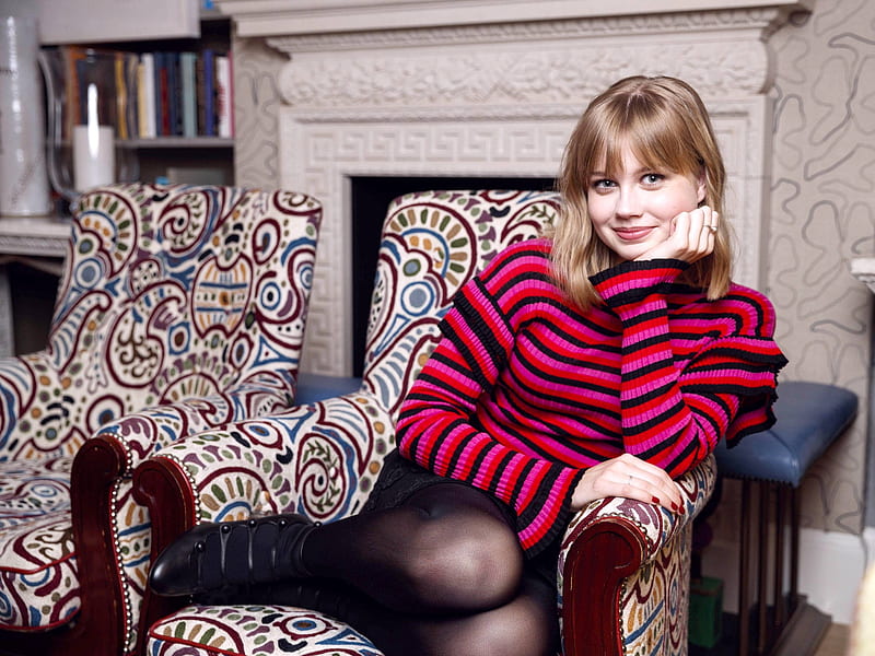 Angourie Rice, model, bonito, 2018, stockings, actress, Rice, chair, Angourie, HD wallpaper